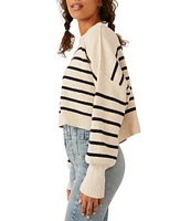 Free People Easy Street Stripe Print Mock Neck Long Sleeve Cropped Pullover Top