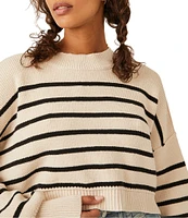 Free People Easy Street Stripe Print Mock Neck Long Sleeve Cropped Pullover Top