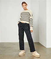 Free People Easy Street Stripe Print Mock Neck Long Sleeve Cropped Pullover Top