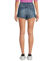 Free People Emmy Denim High Waisted Asymmetric Raw Hem Tie Side Mini Skort