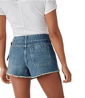 Free People Emmy Denim High Waisted Asymmetric Raw Hem Tie Side Mini Skort