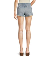 Free People Emmy Denim High Waisted Asymmetric Raw Hem Tie Side Mini Skort