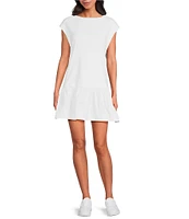 Free People Enya Crew Neck Cap Sleeve Gathered Mini Dress