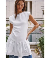 Free People Enya Crew Neck Cap Sleeve Gathered Mini Dress