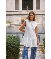 Free People Enya Crew Neck Cap Sleeve Gathered Mini Dress