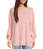 Free People Fade Into You Scoop Neck Long Sleeve Front Pocket Tee Shirt