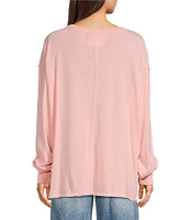 Free People Fade Into You Scoop Neck Long Sleeve Front Pocket Tee Shirt