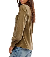 Free People Fade Into You Scoop Neck Long Sleeve Front Pocket Tee Shirt