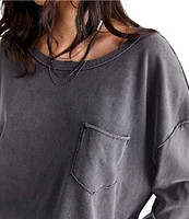 Free People Fade Into You Scoop Neck Long Sleeve Front Pocket Tee Shirt