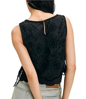 Free People Faded Gardens Floral Embroidery Scoop Neck Sleeveless Adjustable Side Tie Top
