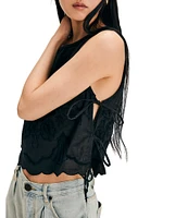 Free People Faded Gardens Floral Embroidery Scoop Neck Sleeveless Adjustable Side Tie Top