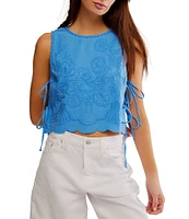 Free People Faded Gardens Floral Embroidery Scoop Neck Sleeveless Adjustable Side Tie Top