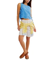 Free People Faded Gardens Floral Embroidery Scoop Neck Sleeveless Adjustable Side Tie Top
