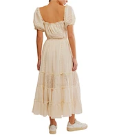 Free People Falling Sun Square Neck Short Puff Sleeve Tiered Midi Dress