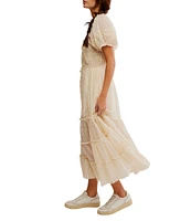 Free People Falling Sun Square Neck Short Puff Sleeve Tiered Midi Dress