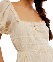 Free People Falling Sun Square Neck Short Puff Sleeve Tiered Midi Dress
