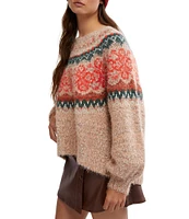 Free People Festive Frost Fair Isle Print Crew Neck Long Sleeve Sweater