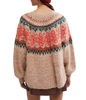 Free People Festive Frost Fair Isle Print Crew Neck Long Sleeve Sweater