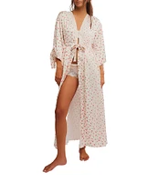 Free People First Blush Heart 3/4 Sleeve Long Satin Robe
