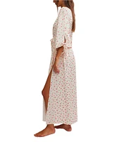 Free People First Blush Heart 3/4 Sleeve Long Satin Robe
