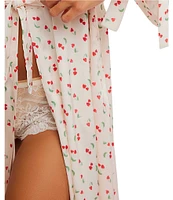 Free People First Blush Heart 3/4 Sleeve Long Satin Robe