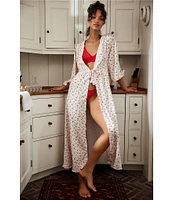 Free People First Blush Heart 3/4 Sleeve Long Satin Robe