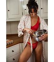 Free People First Blush Heart 3/4 Sleeve Long Satin Robe