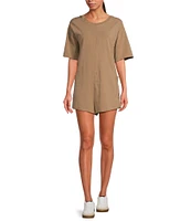 Free People FP Movement Hot Shot Crew Neck Short Sleeve Oversized Patch Pocket V Back Tee Romper