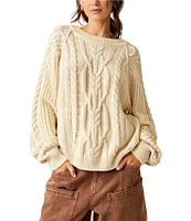 Free People Frankie Cable Knit Crew Neck Long Sleeve Sweater