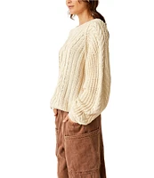 Free People Frankie Cable Knit Crew Neck Long Sleeve Sweater