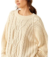 Free People Frankie Cable Knit Crew Neck Long Sleeve Sweater