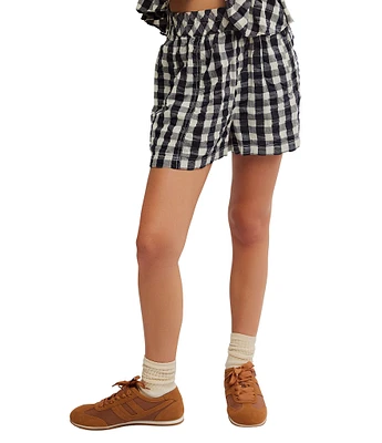 Free People Get Free Seersucker Gingham Coordinating Pull-On Shorts