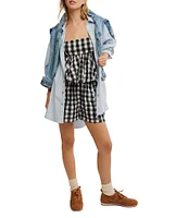 Free People Get Free Seersucker Gingham Coordinating Pull-On Shorts