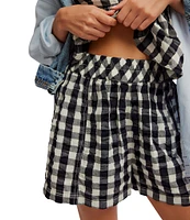 Free People Get Free Seersucker Gingham Coordinating Pull-On Shorts