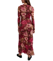 Free People Gianni Mesh Floral Print Crew Neck Long Sleeve Maxi Dress