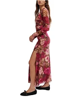 Free People Gianni Mesh Floral Print Crew Neck Long Sleeve Maxi Dress