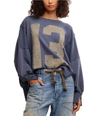 Free People Graphic Camden Varsity Number Graphic Scoop Neck Long Sleeve Pullover Top