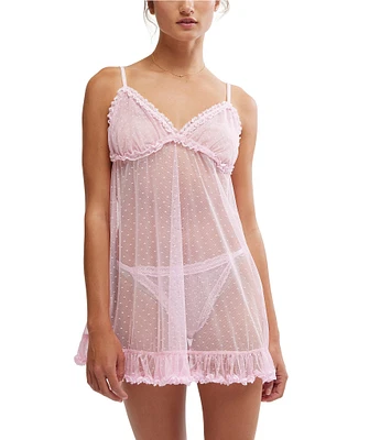 Free People Heart to Heart Sheer Dotted Mesh Chemise