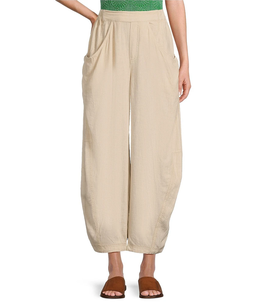 Free People High Road Pull On Barrel Mid Rise Linen Pants