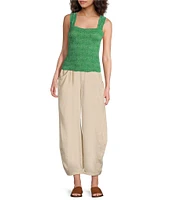 Free People High Road Pull On Barrel Mid Rise Linen Pants