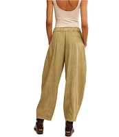 Free People High Road Pull On Barrel Mid Rise Linen Pants