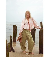 Free People High Road Pull On Barrel Mid Rise Linen Pants