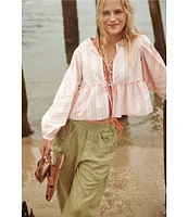 Free People High Road Pull On Barrel Mid Rise Linen Pants