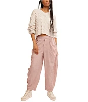 Free People High Road Pull On Barrel Mid Rise Linen Pants