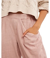 Free People High Road Pull On Barrel Mid Rise Linen Pants