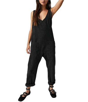 Free People High Roller Scoop Neck Sleeveless Denim Jumpsuit