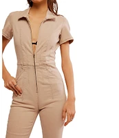 Free People Jayde Point Collar Short Sleeve Flared Leg Flight Suit