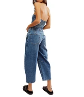 Free People Je Suis Pret Strapless Barrel Leg Denim Jumpsuit