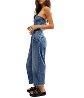 Free People Je Suis Pret Strapless Barrel Leg Denim Jumpsuit
