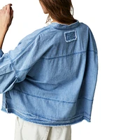Free People Jude Denim V-Neck Long Puff Sleeve Pullover